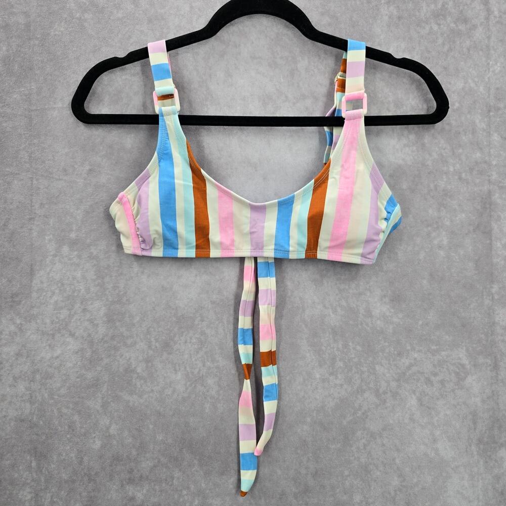 California Waves Whiteâ Blue Stripes Swimsuit Bikini Padded Swimwear Top Small
